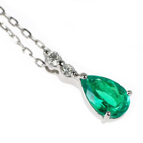 Pt900/ Pt850 コロンビア産 エメラルド ダイヤモンド ペンダントネックレス 0.928ct D0.10ct