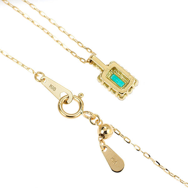 K18YG エメラルド ダイヤモンド ペンダントネックレス 0.09ct D0.20ct