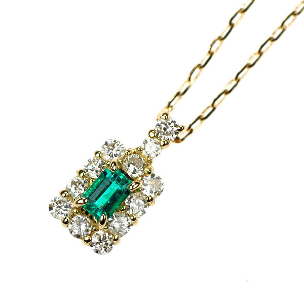 K18YG エメラルド ダイヤモンド ペンダントネックレス 0.09ct D0.20ct