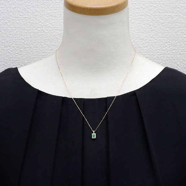 K18YG エメラルド ダイヤモンド ペンダントネックレス 0.09ct D0.20ct