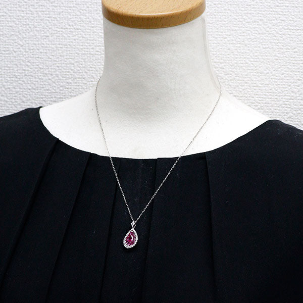 K18WG ルビー ダイヤモンド ペンダントネックレス 2.25ct R0.57ct D0.35ct