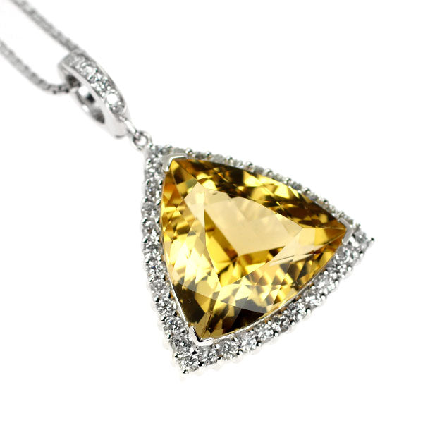 K18WG イエローベリル ダイヤモンド ペンダントネックレス 11.63ct D0.78ct