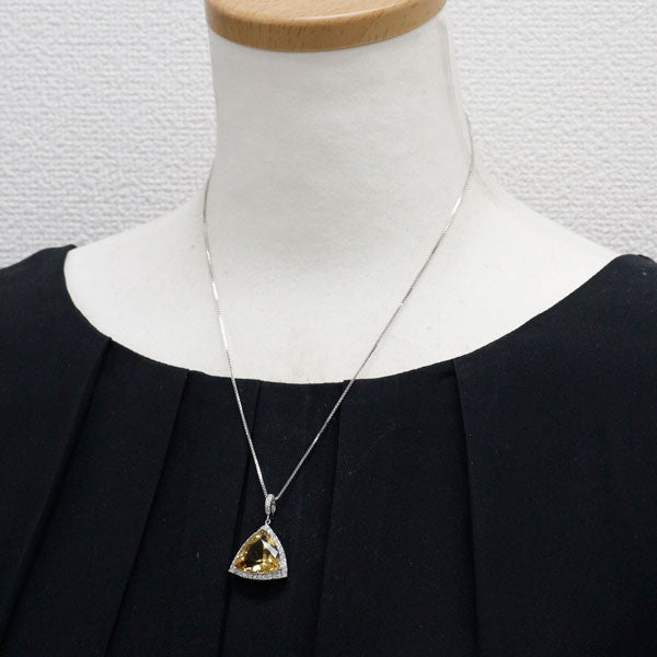 K18WG イエローベリル ダイヤモンド ペンダントネックレス 11.63ct D0.78ct