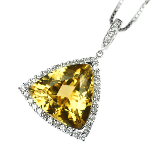 K18WG イエローベリル ダイヤモンド ペンダントネックレス 11.63ct D0.78ct