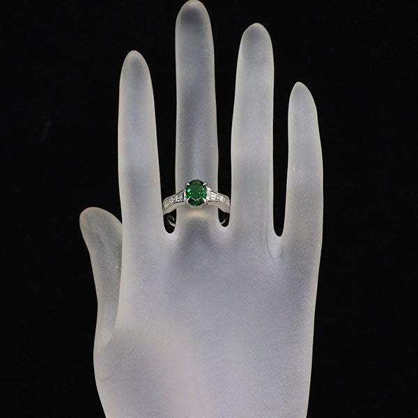 Pt900 グリーングロッシュラライトガーネット ダイヤモンド リング 1.71ct D0.27ct