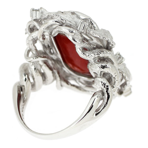 Pt900 珊瑚 ダイヤモンド リング D0.12ct
