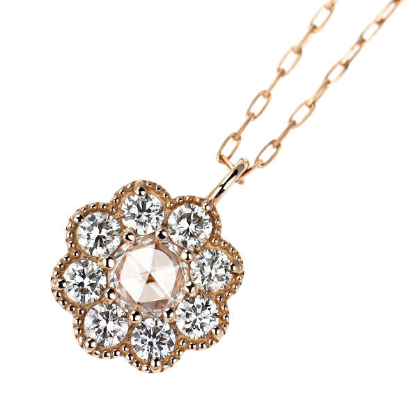 K18PG ローズカット ダイヤモンド ペンダントネックレス 0.17ct D0.30ct  フラワー
