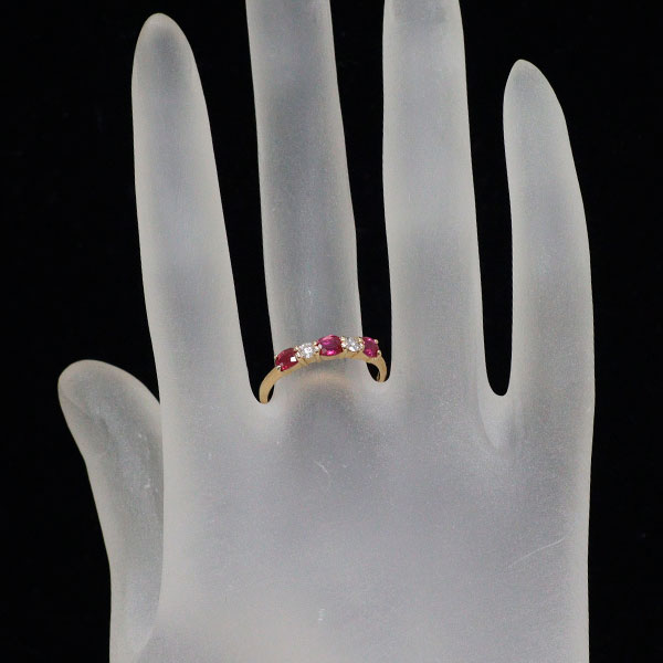 K18YG ルビー ダイヤモンド リング 0.742ct D0.130ct 一文字