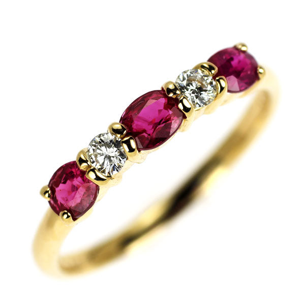 K18YG ルビー ダイヤモンド リング 0.742ct D0.130ct 一文字
