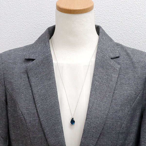 スタージュエリー K18WG ブルートパーズ ダイヤモンド ペンダントネックレス D0.08ct