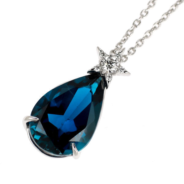 スタージュエリー K18WG ブルートパーズ ダイヤモンド ペンダントネックレス D0.08ct