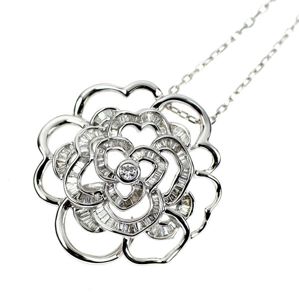K18WG ダイヤモンド ペンダントネックレス 0.55ct フラワー