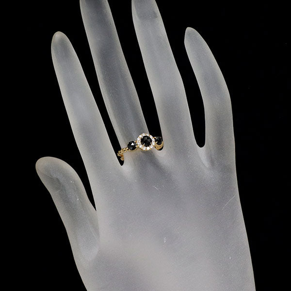K18YG ローズカットブラック/カラーレス ダイヤモンド リング 0.70ct D0.12ct 形状記憶 7号～