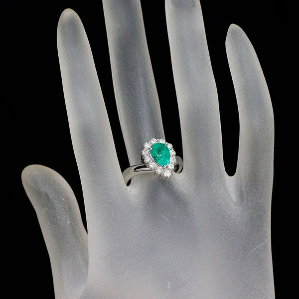 Pt900 ペアシェイプ エメラルド ダイヤモンド リング 1.274ct D0.65ct