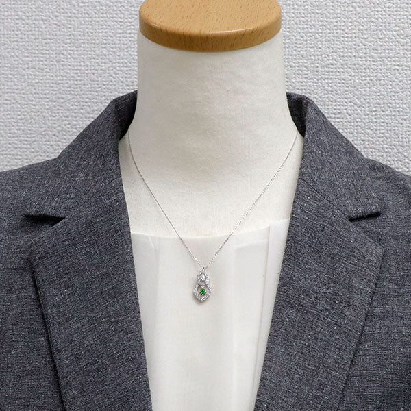 希少 Pt900/ K18WG デマントイドガーネット ダイヤモンド ペンダントネックレス 0.22ct D0.52ct