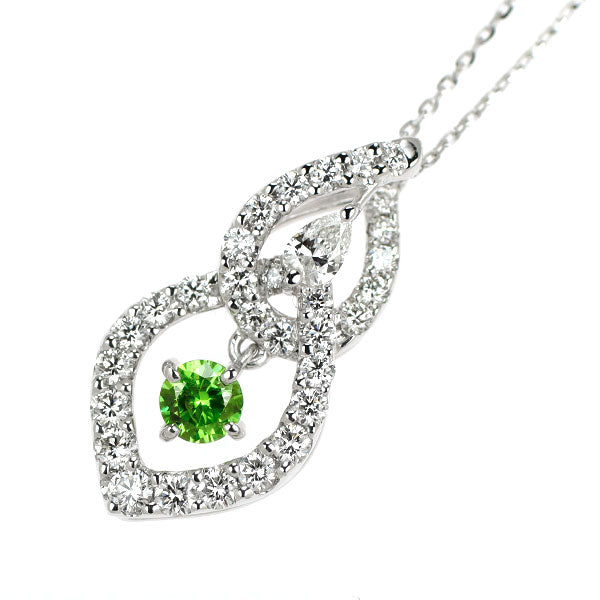希少 Pt900/ K18WG デマントイドガーネット ダイヤモンド ペンダントネックレス 0.22ct D0.52ct