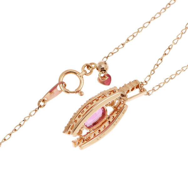K18PG ピンクサファイア ダイヤモンド ペンダントネックレス 1.32ct D0.33ct