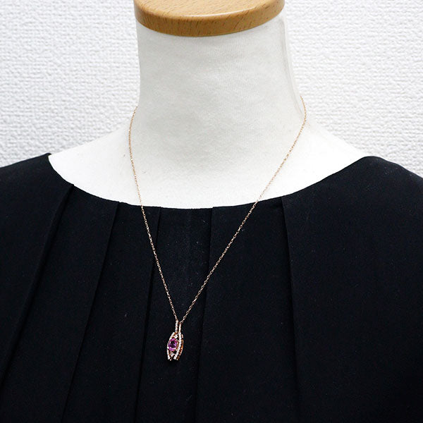 K18PG ピンクサファイア ダイヤモンド ペンダントネックレス 1.32ct D0.33ct