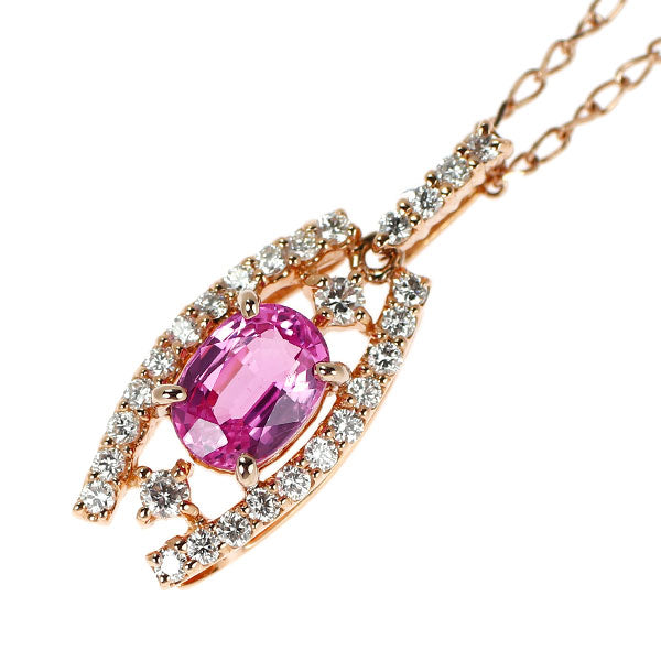 K18PG ピンクサファイア ダイヤモンド ペンダントネックレス 1.32ct D0.33ct