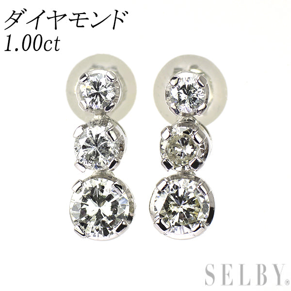 Pt900 ダイヤモンド ピアス 1.00ct スリーストーン