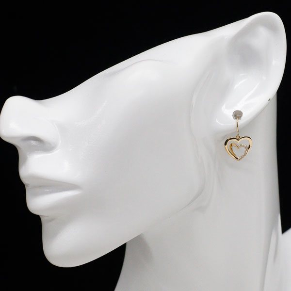 K18YG ダイヤモンド フックピアス 0.10ct ハート