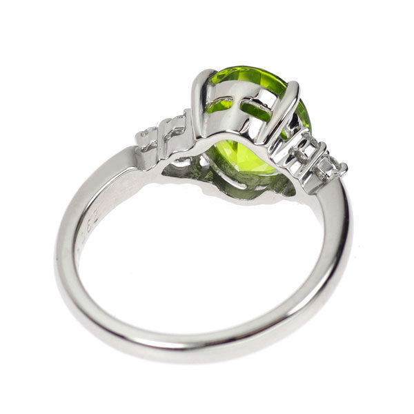 Pt900 オーバル ペリドット ダイヤモンド リング 2.90ct D0.13ct