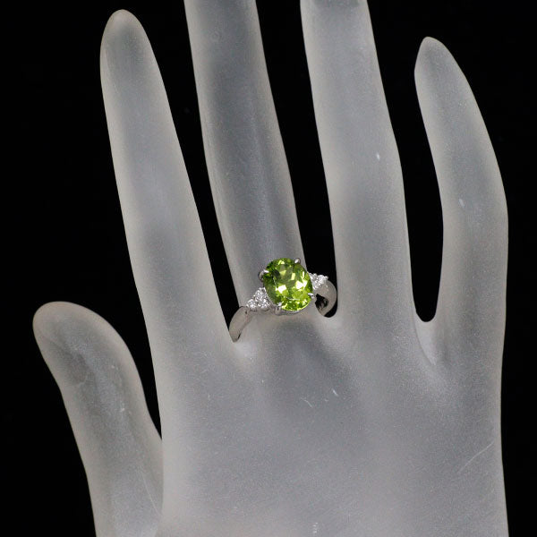 Pt900 オーバル ペリドット ダイヤモンド リング 2.90ct D0.13ct
