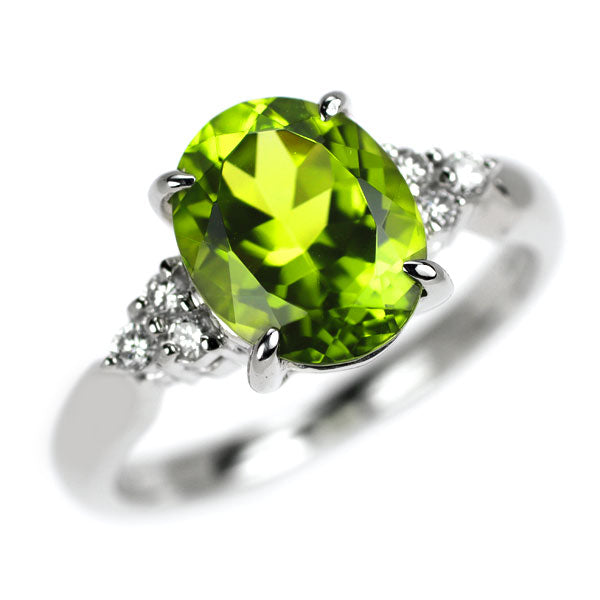 Pt900 オーバル ペリドット ダイヤモンド リング 2.90ct D0.13ct