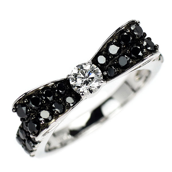 ブラックメッキ/ K18WG ブラック/カラーレス ダイヤモンド リング 1.10ct リボン