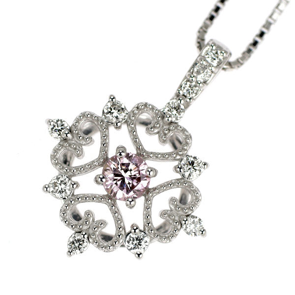 希少 K18WG 天然ピンク/カラーレス ダイヤモンド ペンダントネックレス 0.30ct