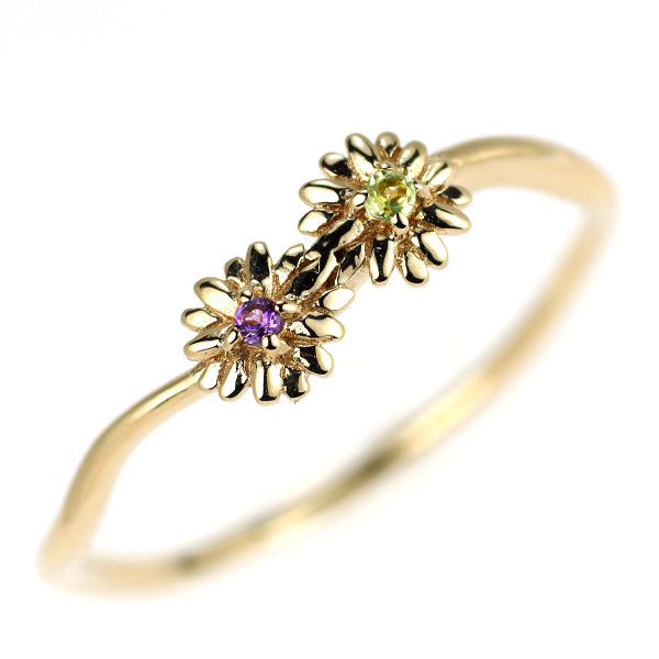 エテ/ete K10YG アメジスト ペリドット リング フラワー