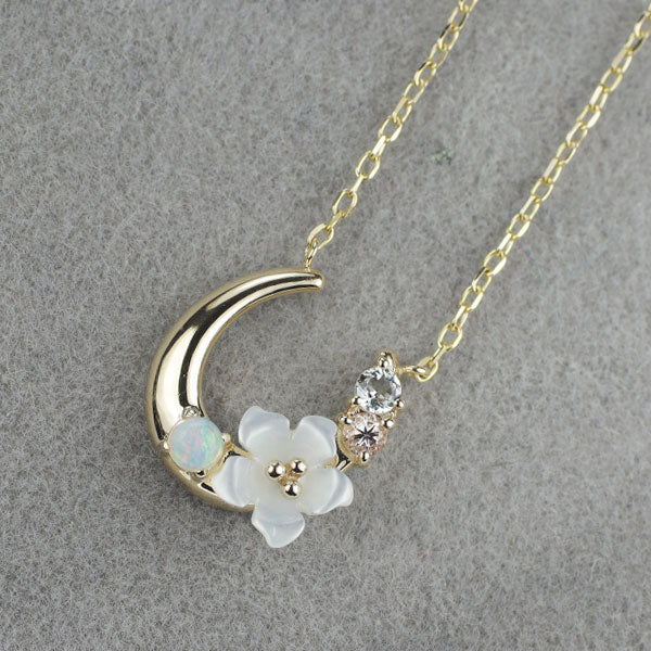 K10YG シェル オパール カラーストーン ペンダントネックレス 馬蹄 フラワー