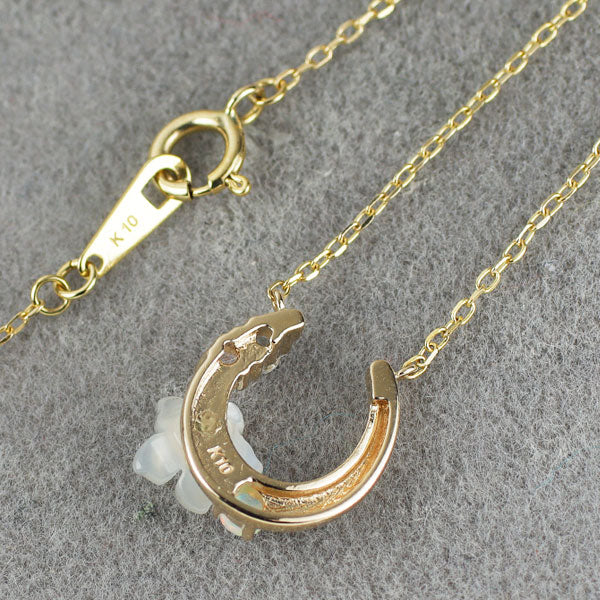 K10YG シェル オパール カラーストーン ペンダントネックレス 馬蹄 フラワー