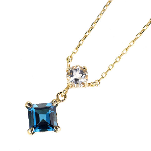 サマンサティアラ K10YG ブルー/ホワイト トパーズ ペンダントネックレス