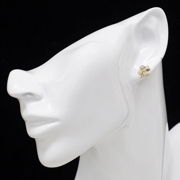K18YG ダイヤモンド ピアス 0.20ct クローバー