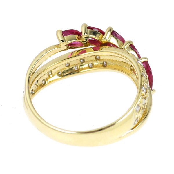 K18YG マーキス ルビー ダイヤモンド リング 1.07ct D0.34ct