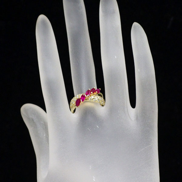 K18YG マーキス ルビー ダイヤモンド リング 1.07ct D0.34ct