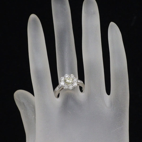 Pt900 天然イエローダイヤモンド リング 0.612ct LY SI2 G 1.26ct フラワー