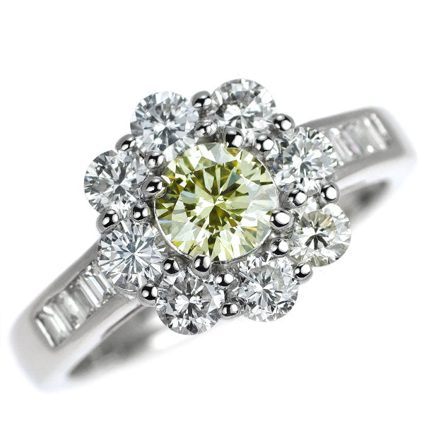 Pt900 天然イエローダイヤモンド リング 0.612ct LY SI2 G 1.26ct フラワー