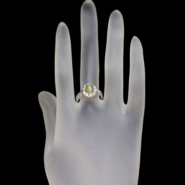 Pt900 クリソベリルキャッツアイ ダイヤモンド リング 1.49ct 0.83ct