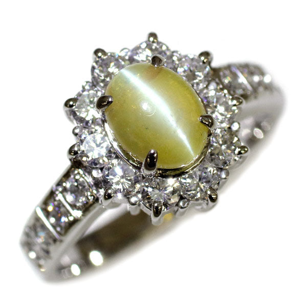 Pt900 クリソベリルキャッツアイ ダイヤモンド リング 1.49ct 0.83ct