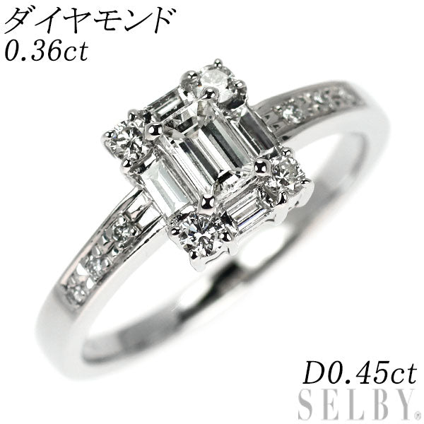 Pt900 エメラルドカット ダイヤモンド リング 0.36ct D0.45ct