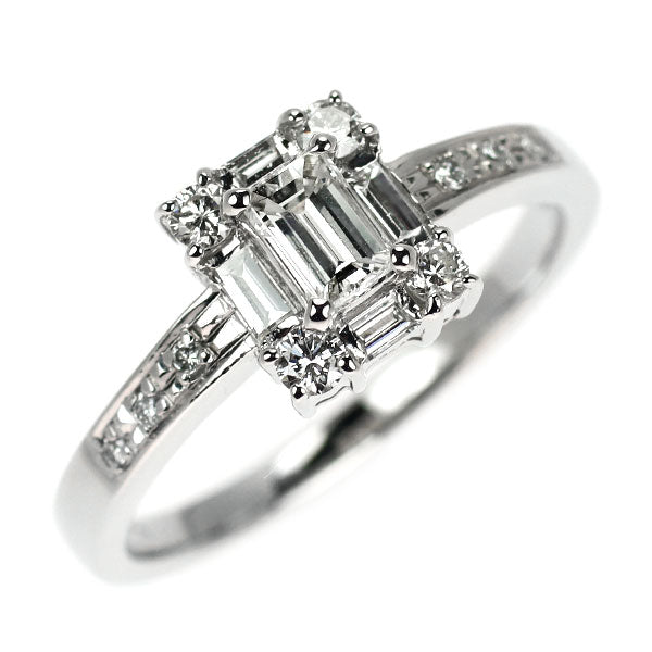 Pt900 エメラルドカット ダイヤモンド リング 0.36ct D0.45ct