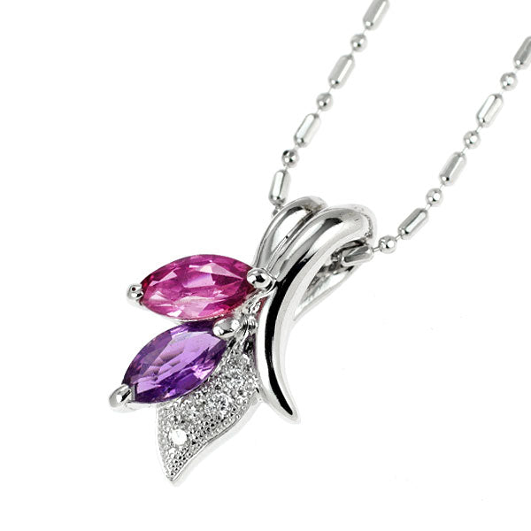 K18WG ピンク/パープルサファイア ダイヤモンド ペンダントネックレス 1.55ct D0.04ct