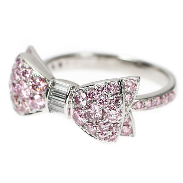 ギメル 希少 Pt950 天然ピンク/カラーレス ダイヤモンド リング 1.067ct D0.173ct リボン パヴェ 《セルビー銀座店》【中古】