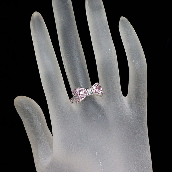 ギメル 希少 Pt950 天然ピンク/カラーレス ダイヤモンド リング 1.067ct D0.173ct リボン パヴェ 《セルビー銀座店》【中古】