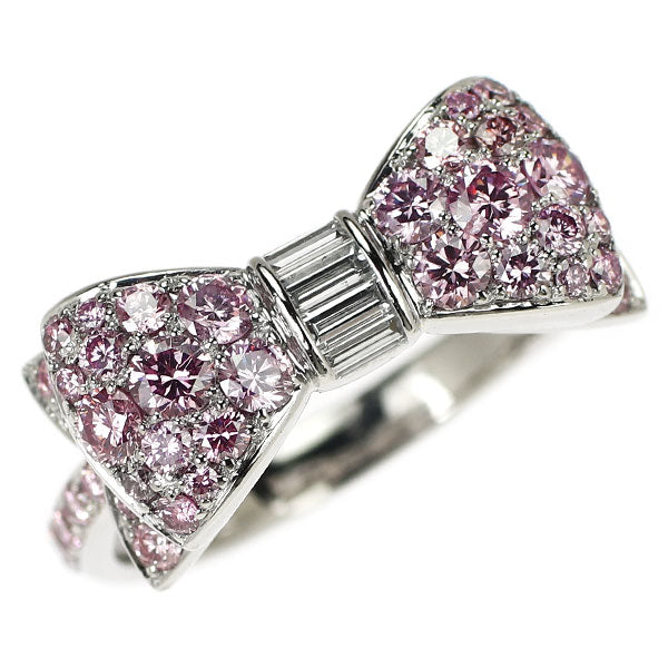 ギメル 希少 Pt950 天然ピンク/カラーレス ダイヤモンド リング 1.067ct D0.173ct リボン パヴェ 《セルビー銀座店》【中古】