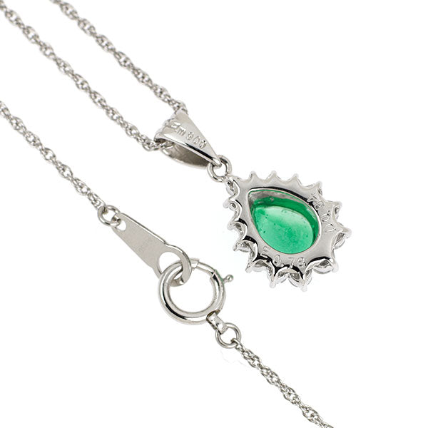 Pt900/ Pt850 ペアシェイプ エメラルド ダイヤモンド ペンダントネックレス 0.78ct D0.34ct