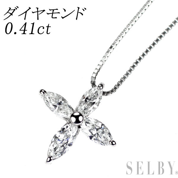 Pt900/ Pt850 マーキスカット ダイヤモンド ペンダントネックレス 0.41