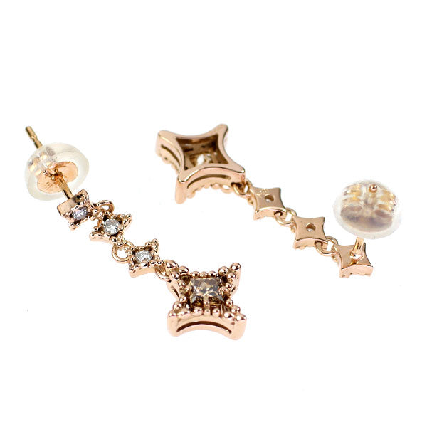 K18PG プリンセスカット ダイヤモンド  ピアス 0.349ct D0.08ct スター
